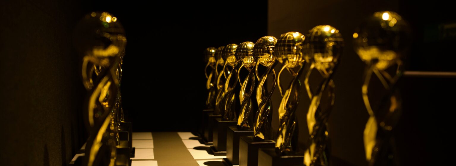 Yellowstone International Film Festival award trophies lined up for the ceremony